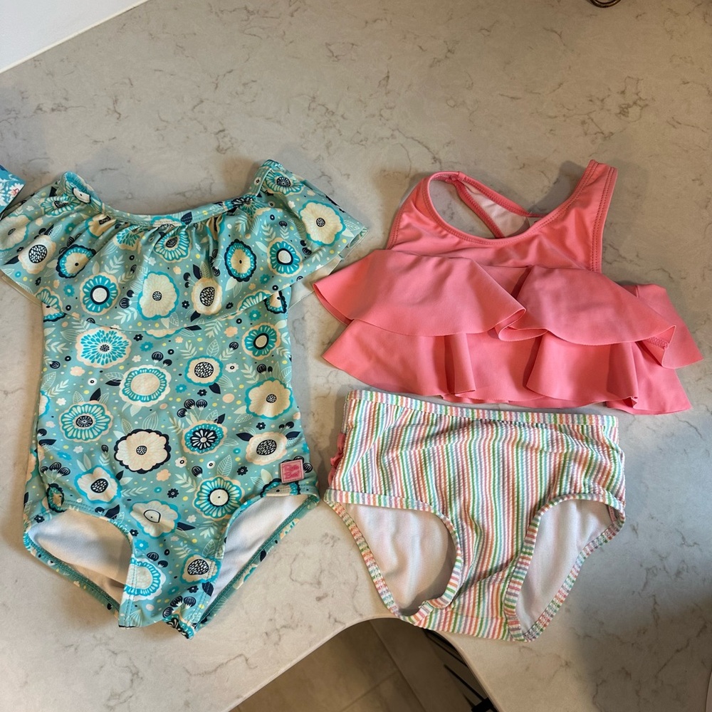 Bundle Ruffle ButtsGirls' Floral Aqua One-Piece & Pink Ruffle Bikini Bottoms Set